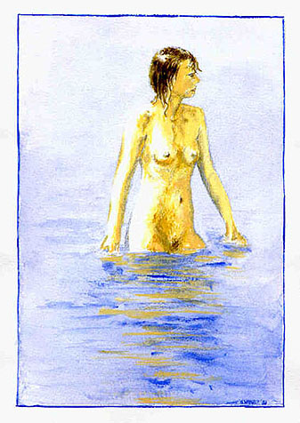 Mädchen im Wasser (Aquarell)